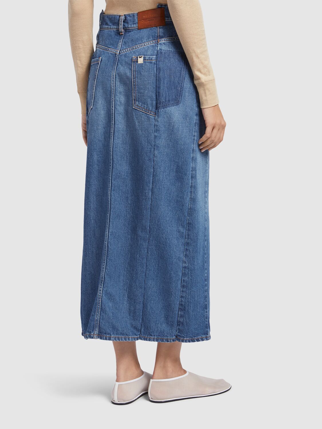 WEEKEND MAX MARA BELT-LOOP DENIM MID-LENGTH SKIRT