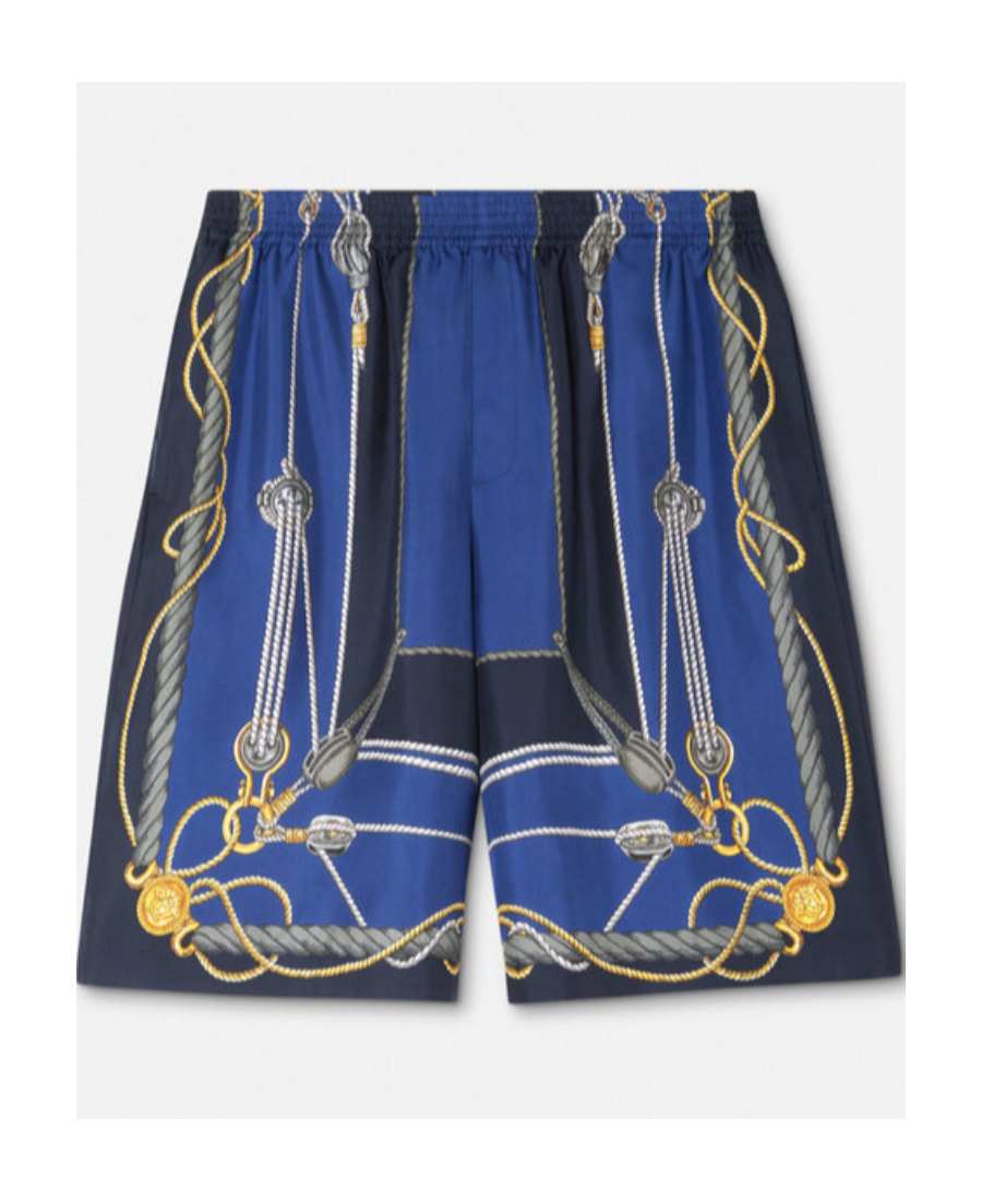 Versace Nautical Printed Silk Shorts In Blue