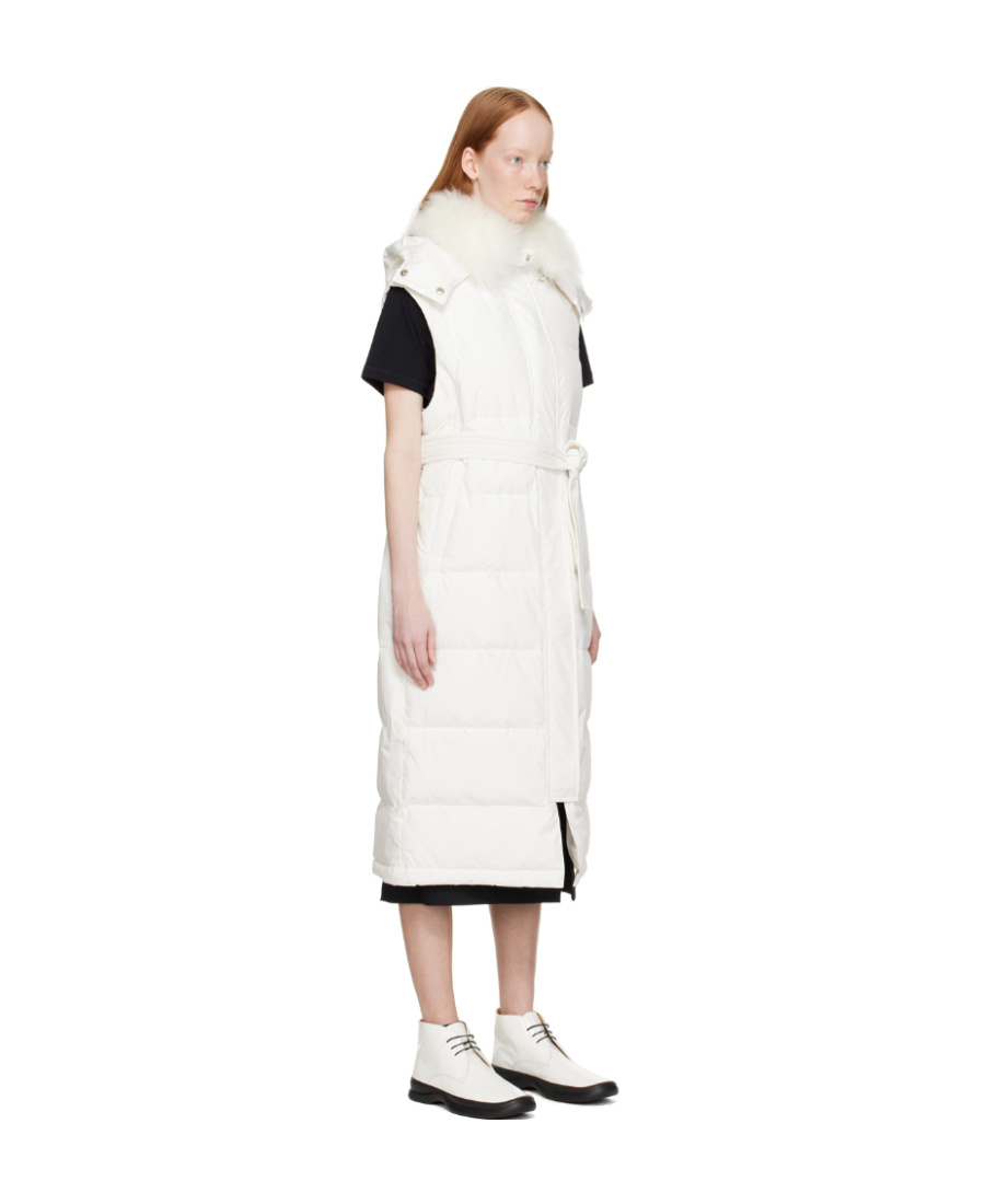 Shop Yves Salomon Logo Quilted Down Jacket In White