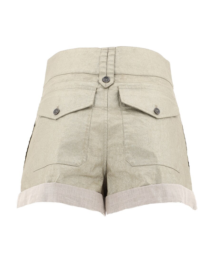 Saint Laurent Coated Linen Shorts In Nude