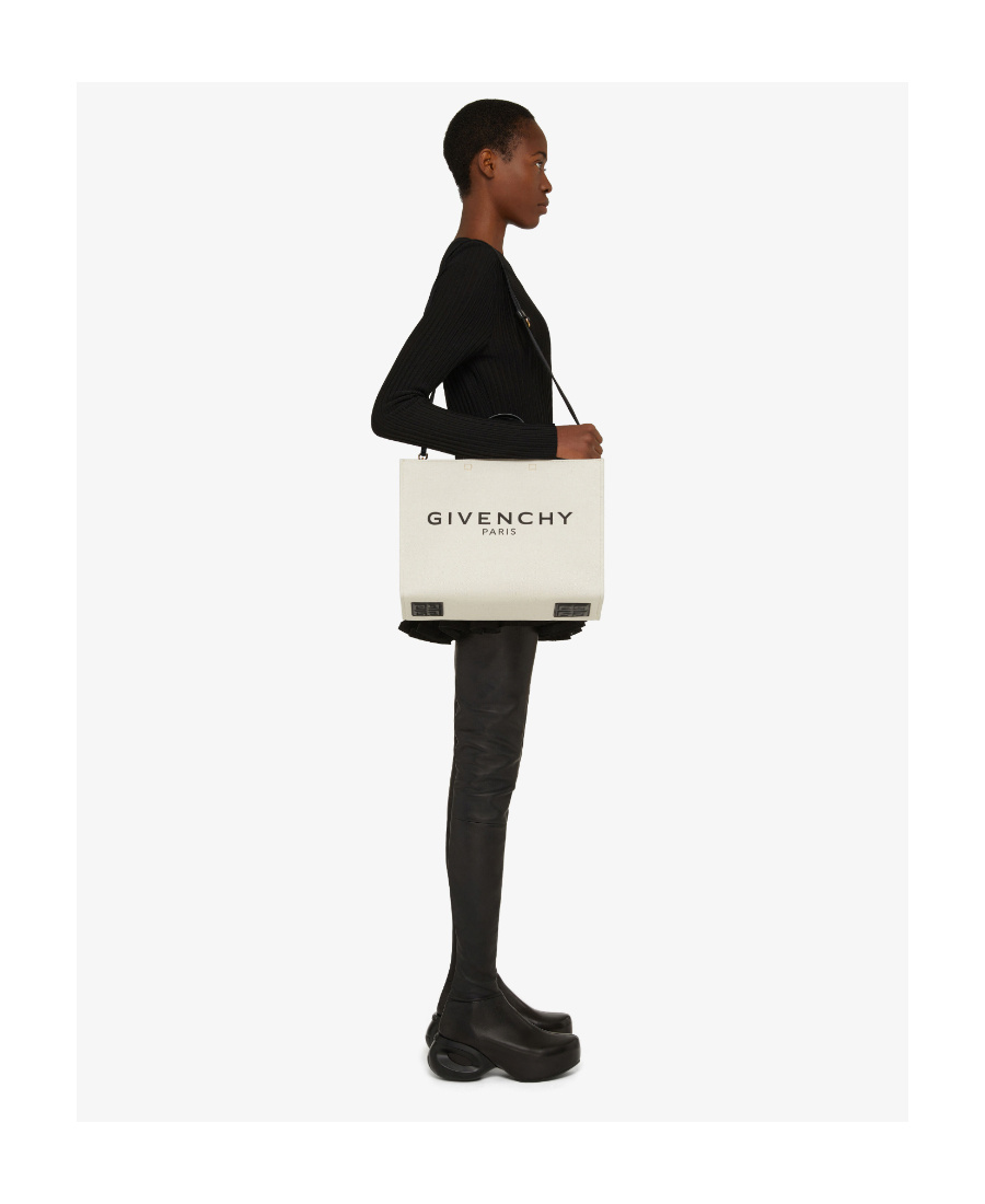 Shop Givenchy Medium G Tote Shopping Bag In Canvas In White