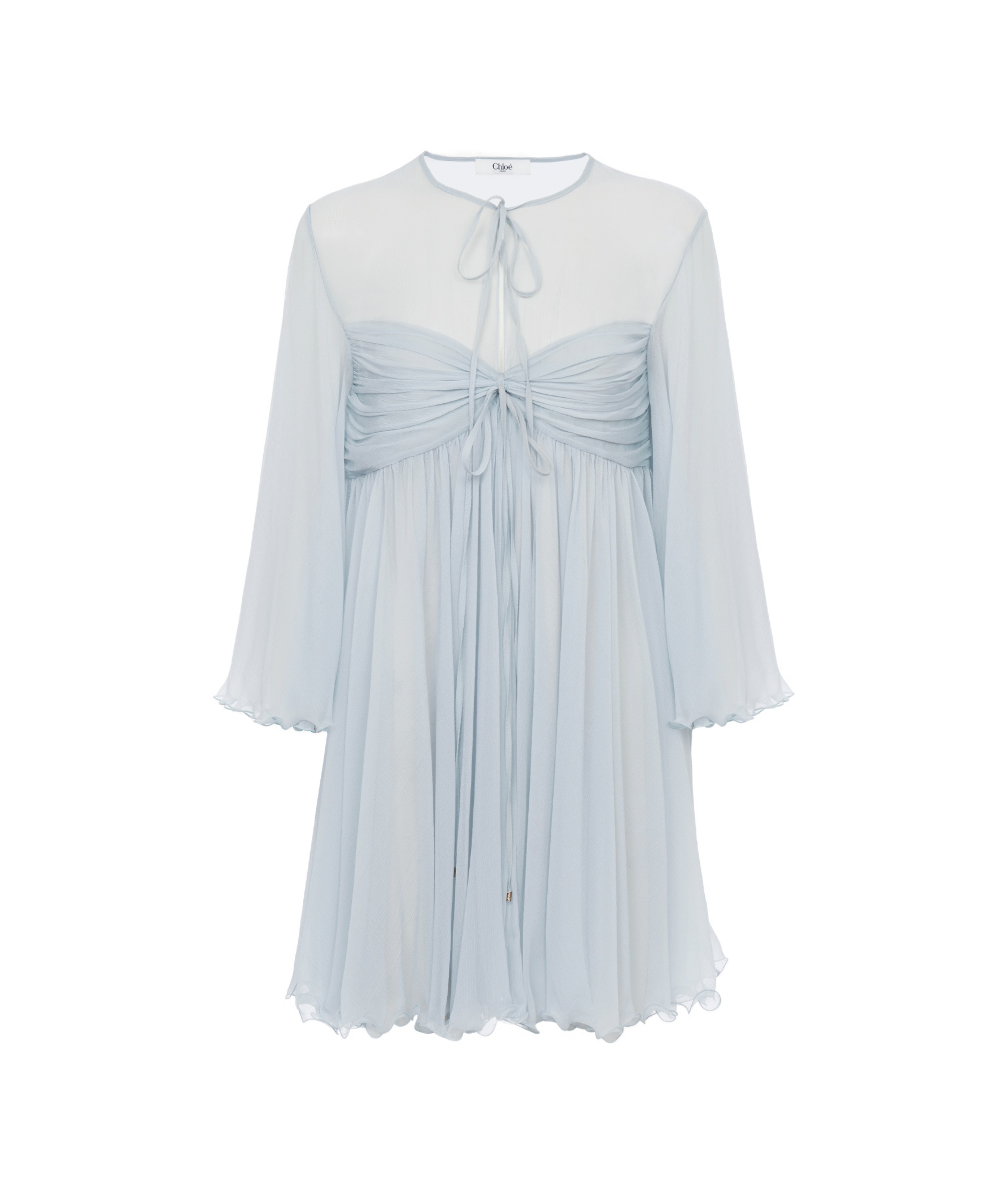 Chloé Pleated Mini Dress In Silk Mousseline In Multi