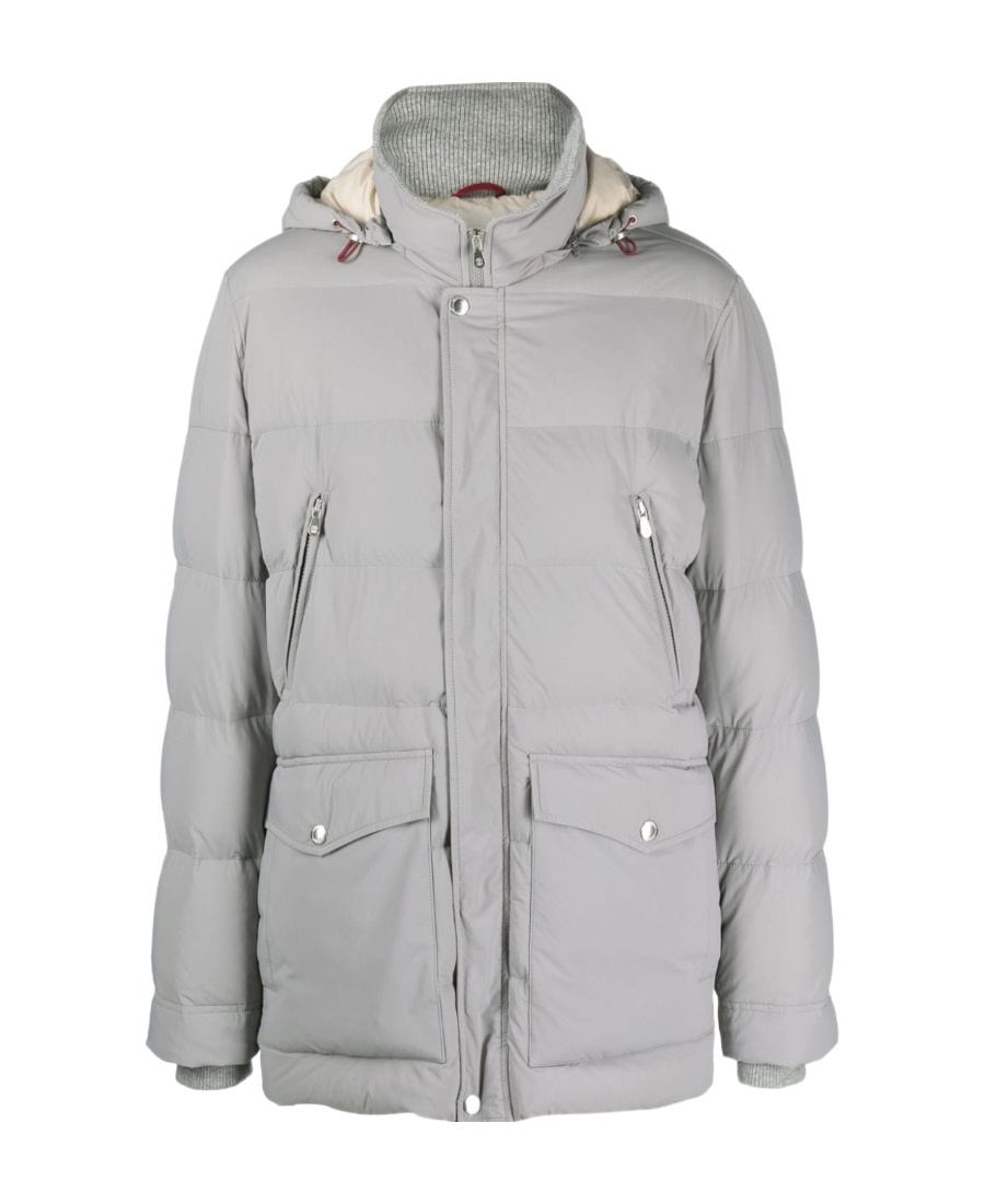Brunello Cucinelli Down Jacket With Hood In Gray