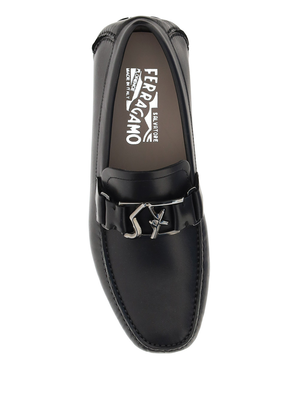 Ferragamo Leather Ornament Driver Loafers In Black