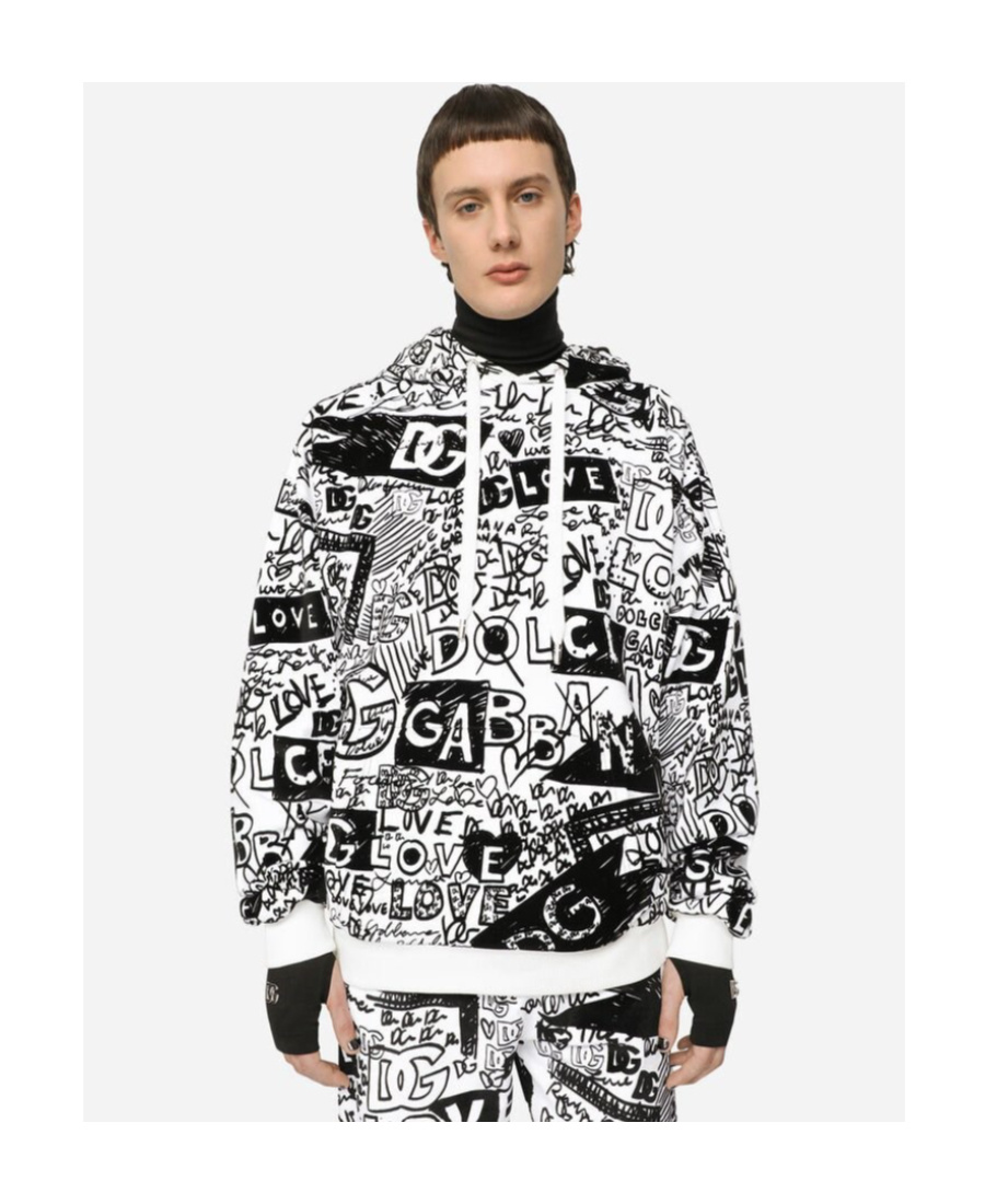 Dolce & Gabbana Graffiti Print Hooded Sweatshirt In White