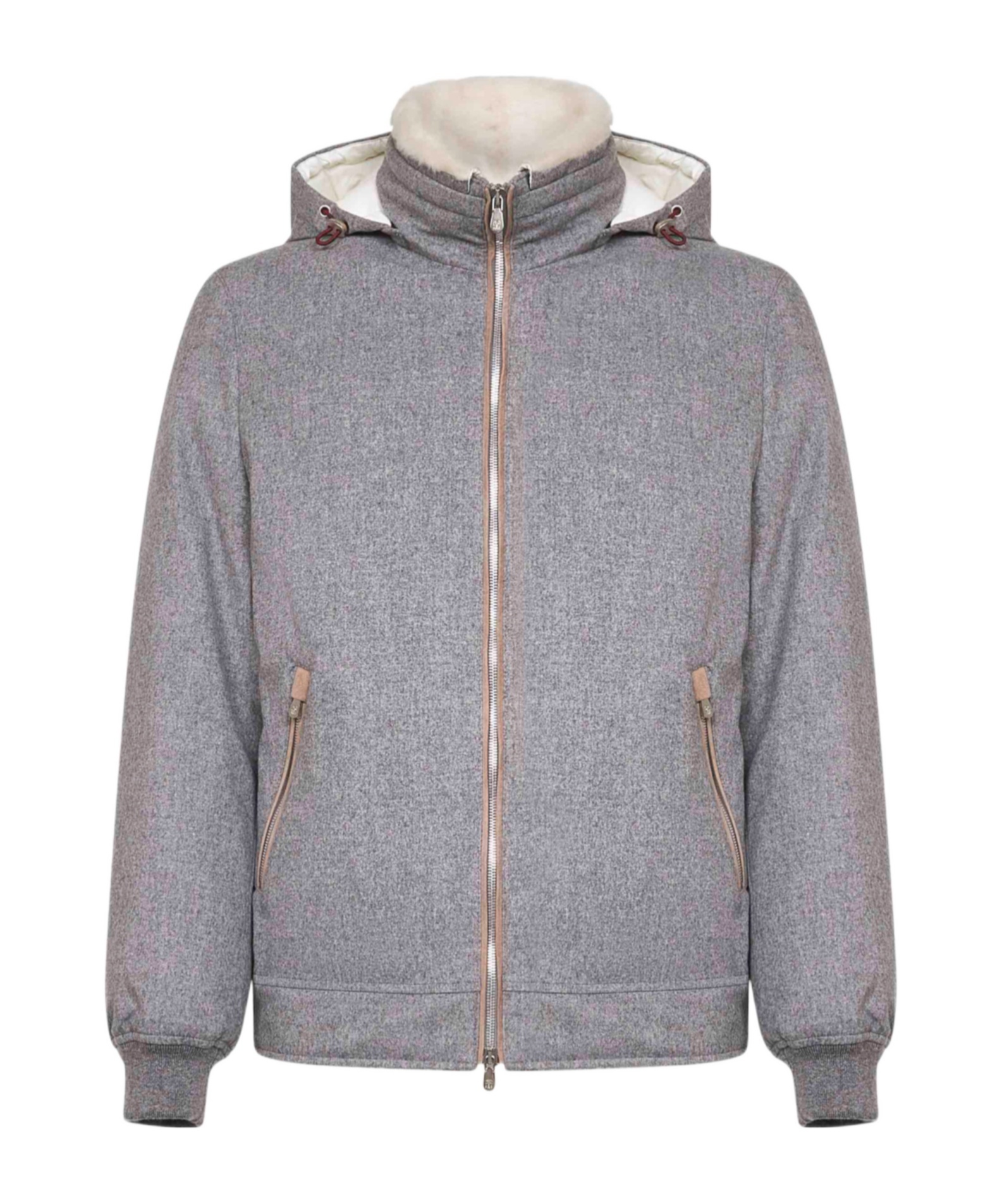 Brunello Cucinelli Men Membranated Wool Flannel Down Jacket With Shearling-lined Collar In Gray