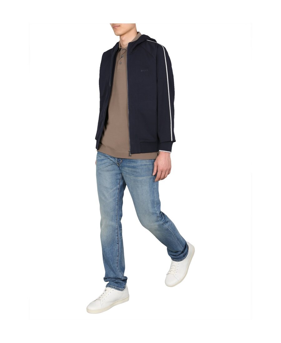 Zegna Logo Zipper Hooded Casual Jacket In Black