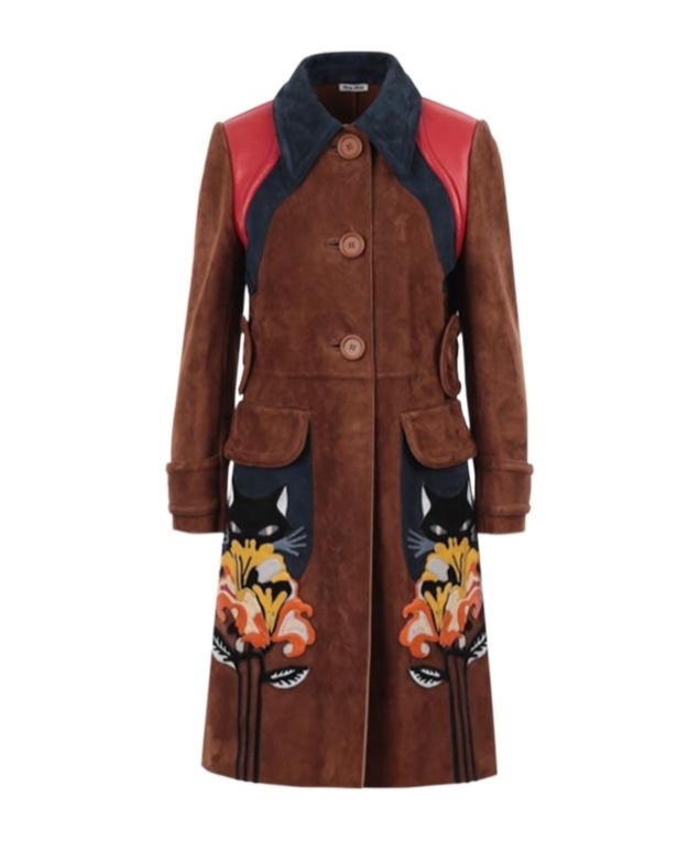 Miu Miu Long-sleeved Coat In Brown