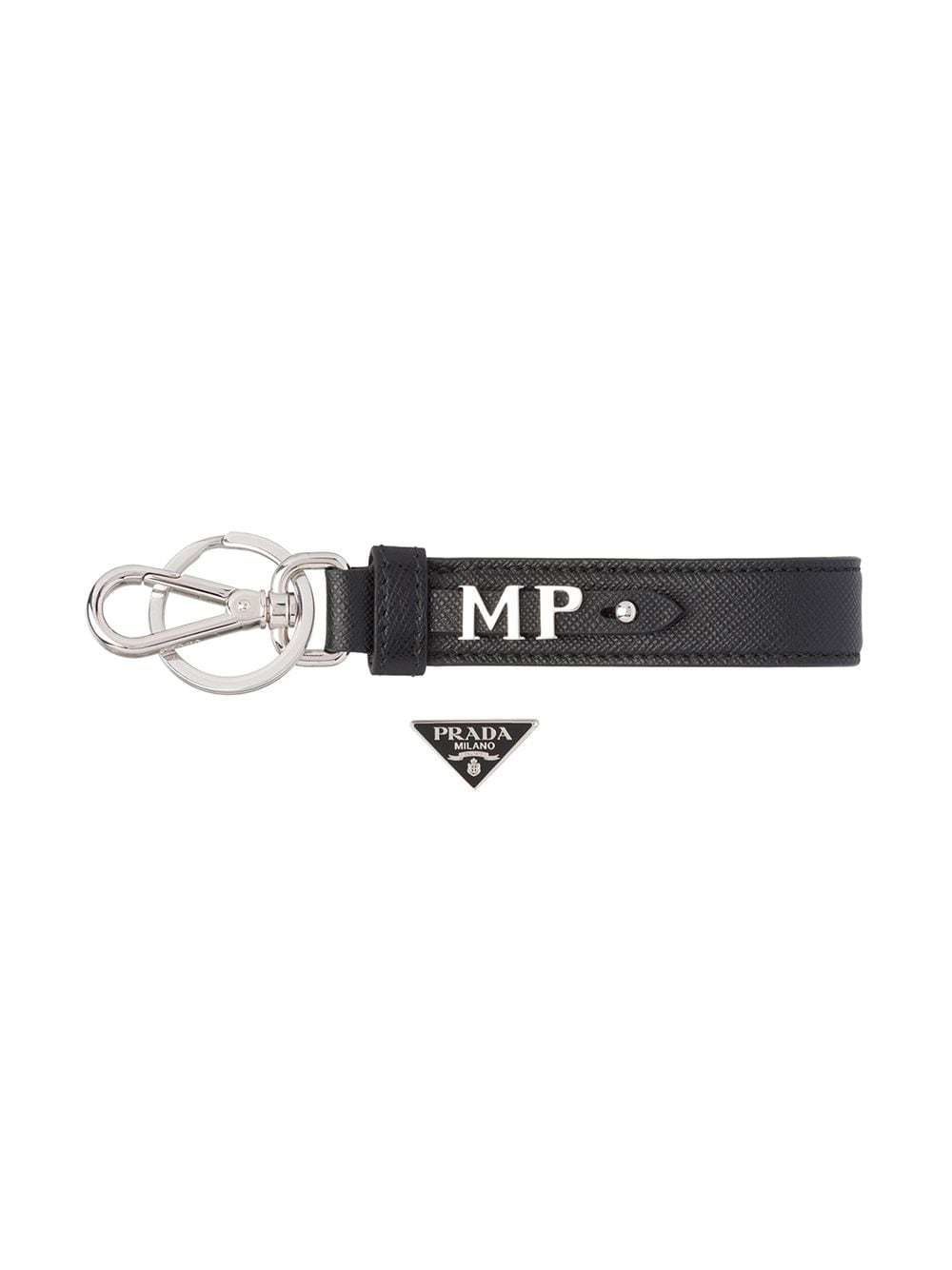 Prada Black Saffiano Embellished Key Chain In Black