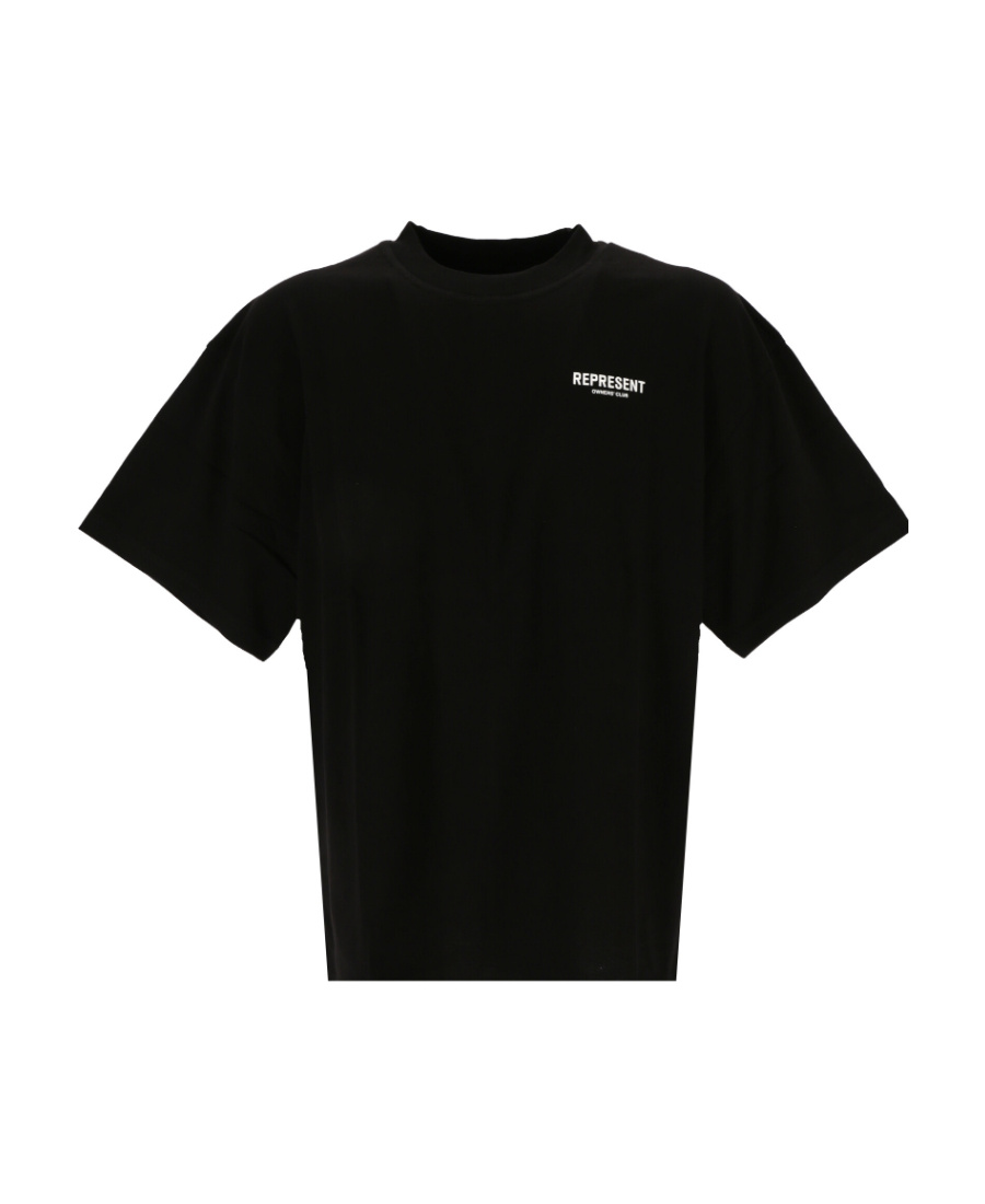 Represent Black Crewneck T-shirt With With Front And Back Owners Club Print In Cotton Man In Black