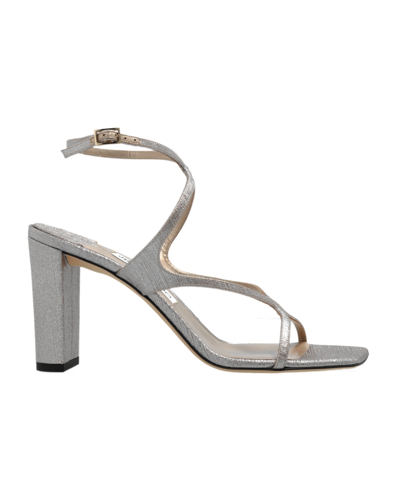 Jimmy Choo 'azie' Metallic Sandals With High Stacked Heel And Criss-cross Strap In Gray