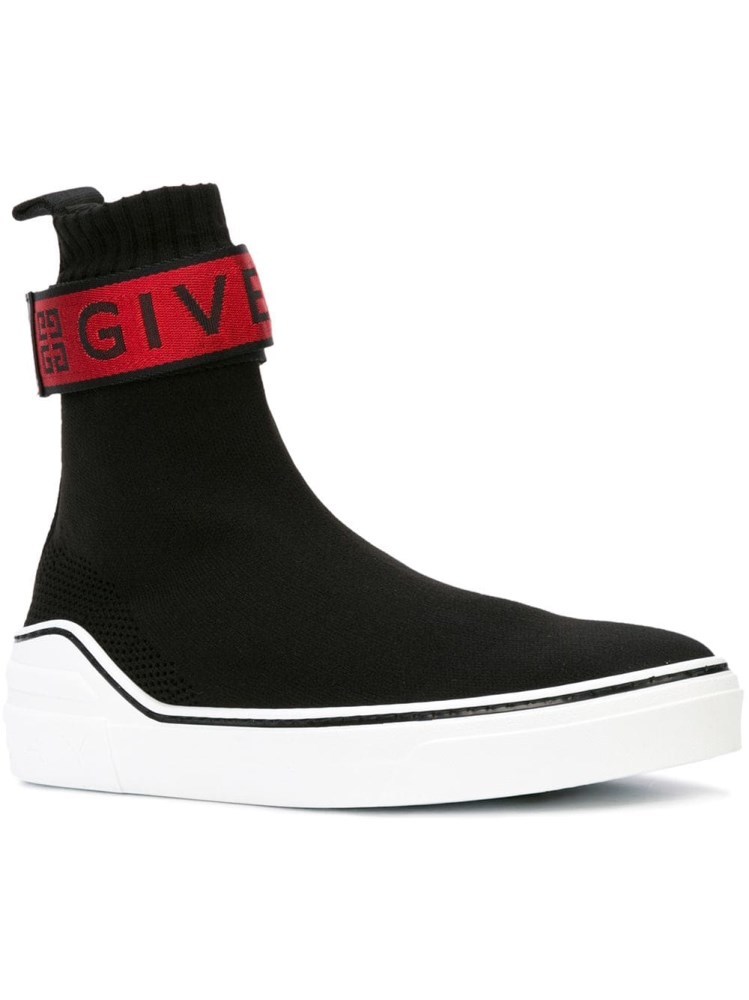 Givenchy Black, Red And White 4g Webbing Knitted Sneakers In Black