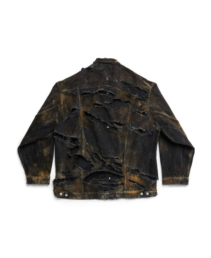 Balenciaga Distressed-effect Denim Jacket In Black