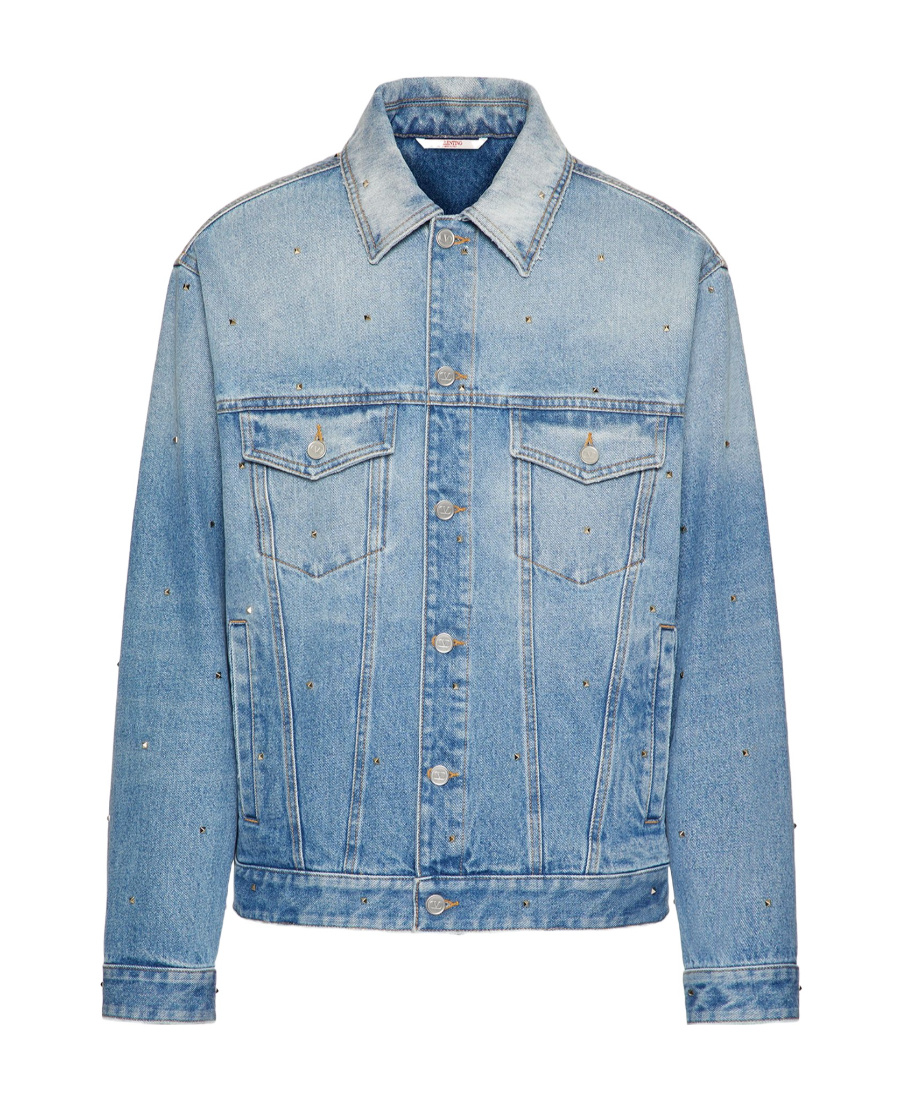 Valentino Buttoned Long-sleeved Denim Jacket In Blue