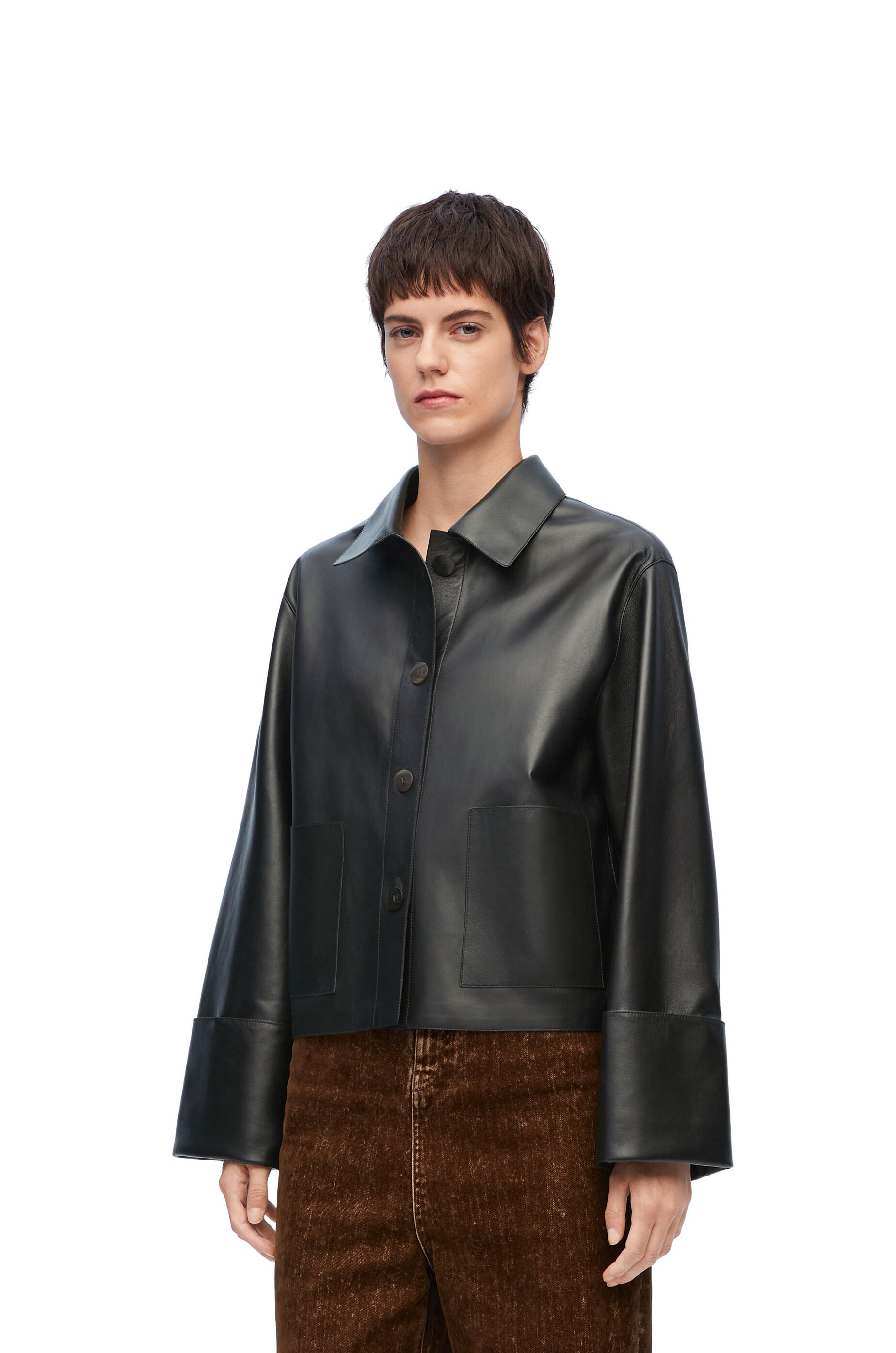 Loewe Leather Collared Jacket In Black