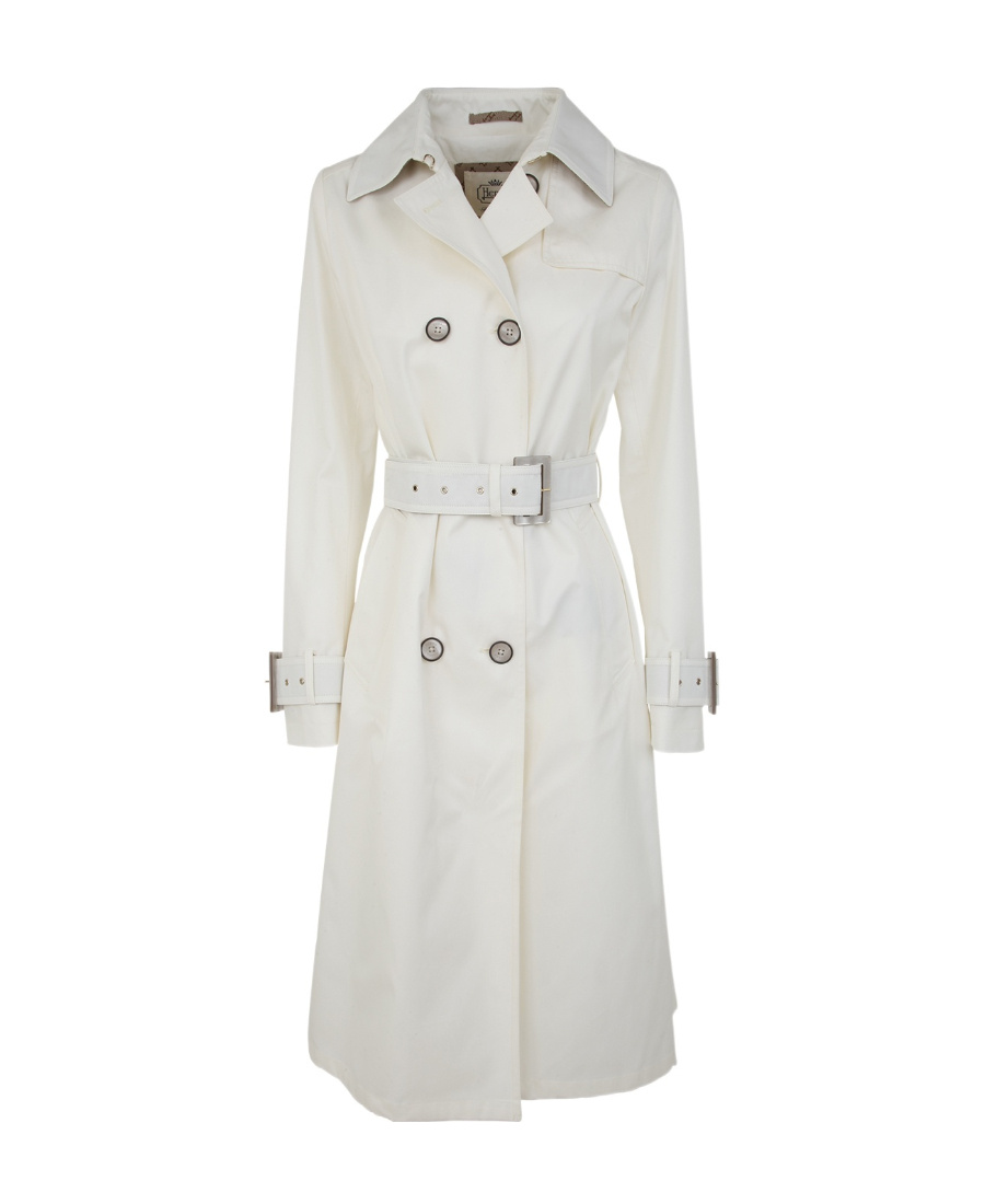 Herno Sand Cotton Gabardine Trench Coat In Gray