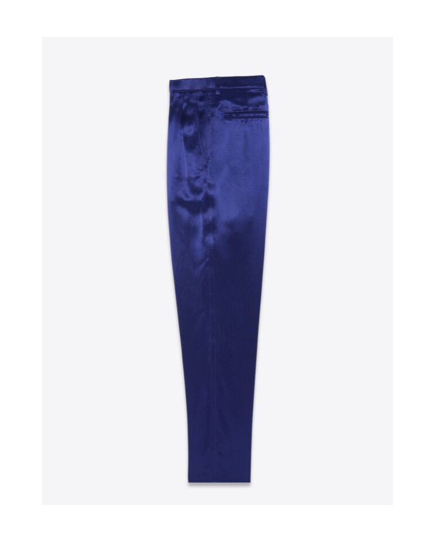 Saint Laurent Mid-rise Silk Straight Leg Trousers In Blue