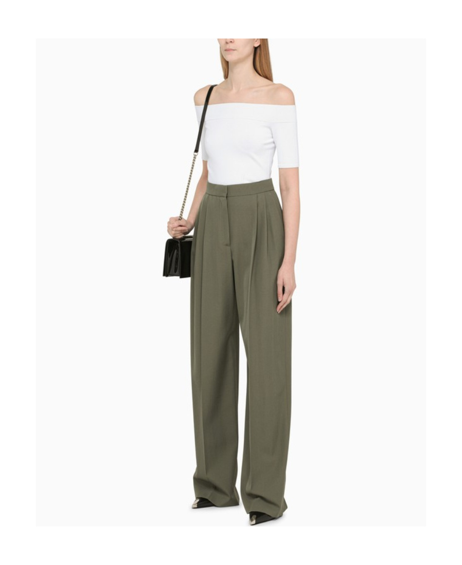 Alexander Mcqueen High Waist Wide Leg Trousers With Belt Loops In Green