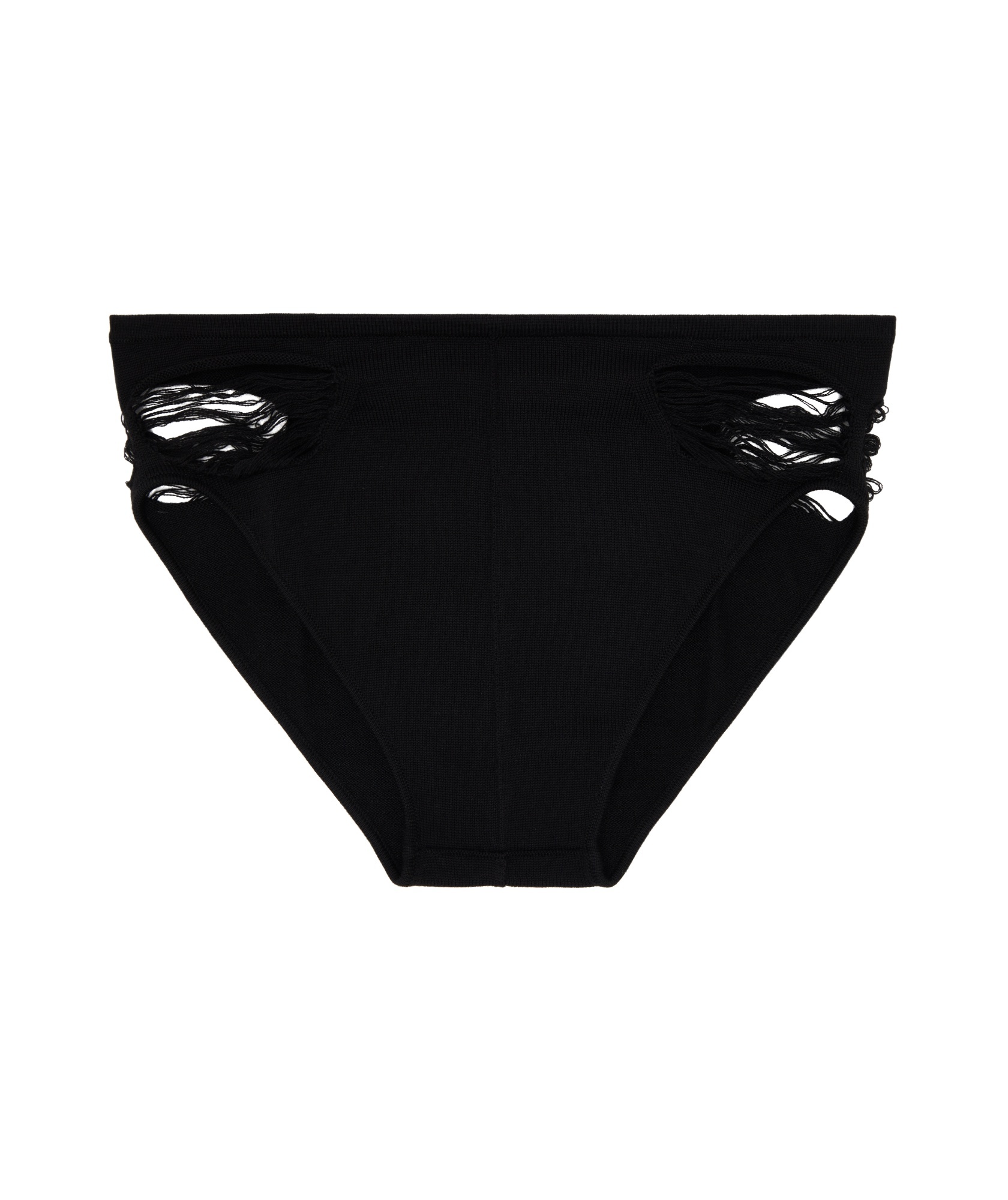 Rick Owens Black Shredded Merino Knit Brief In Black