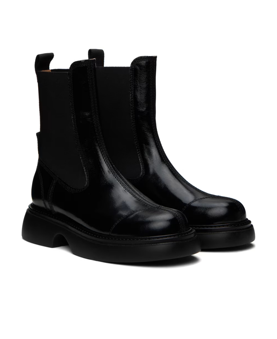 Ganni Womens Patent Faux Leather Black Pull On Chelsea Boots Uk7 In Black