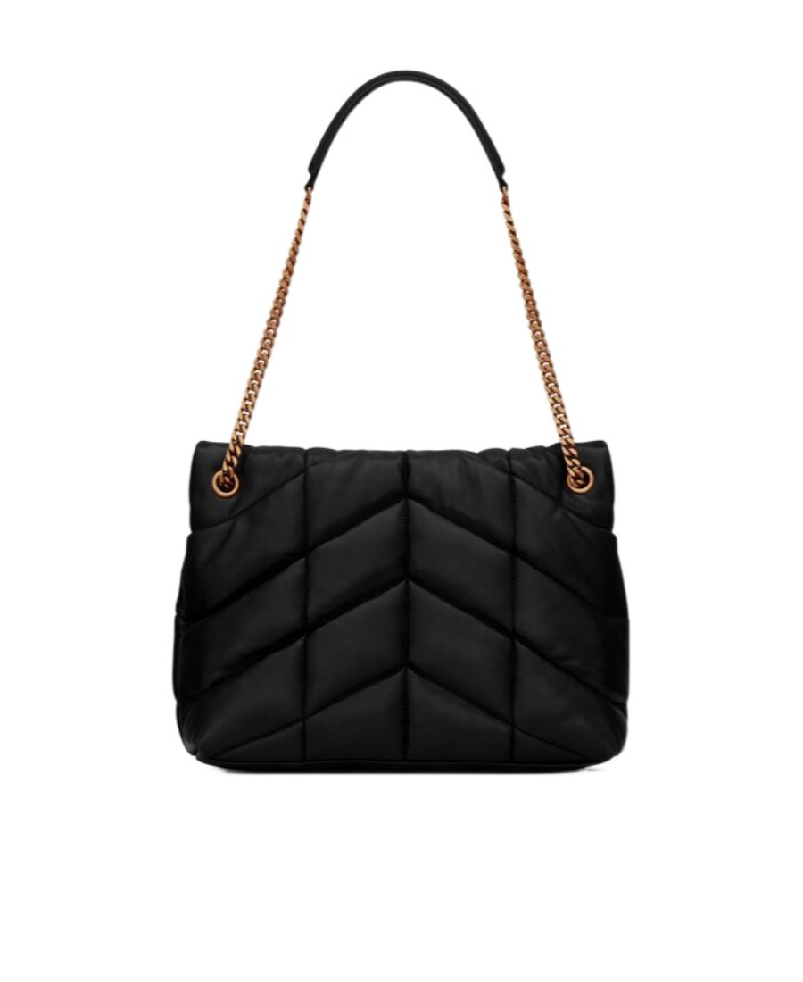 Saint Laurent Medium Loulou Puffer Quilted-logo Shoulder Bag In Black