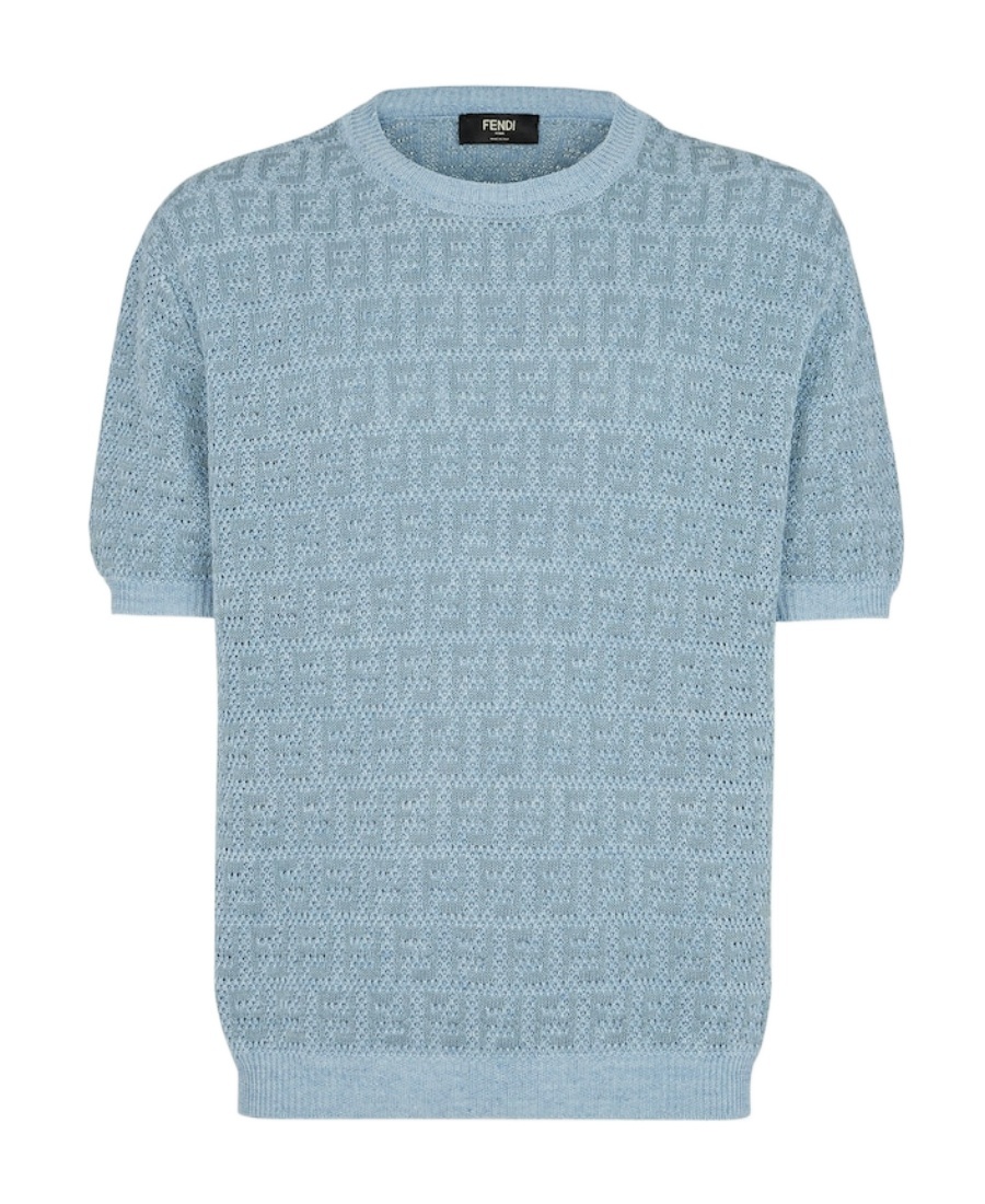 Fendi Ff-motif Short-sleeves Knit Jumper In Blue
