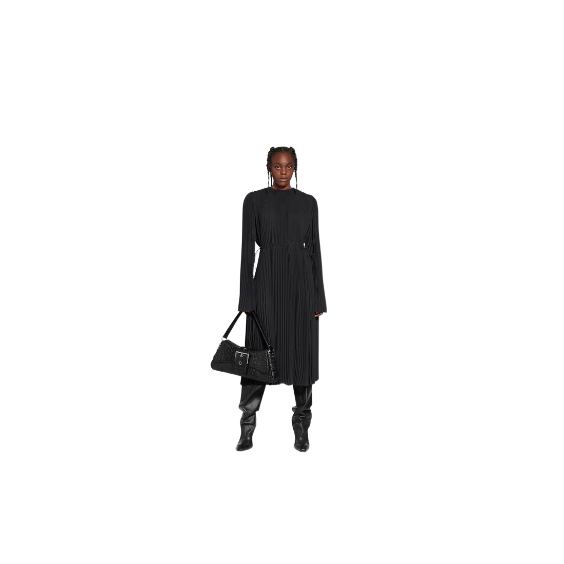 Balenciaga Fully-pleated Midi Dress In Black