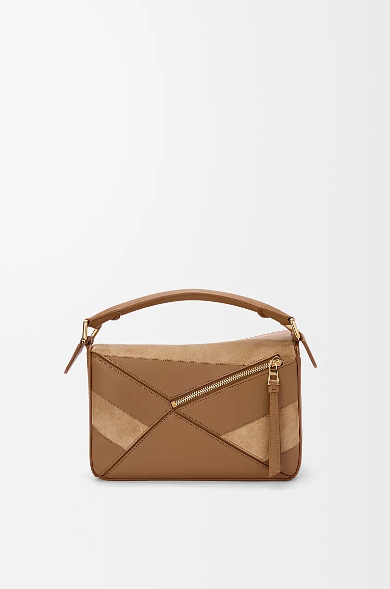 Loewe Womens Oak Puzzle Stripes Small Leather Top-handle Bag In Brown
