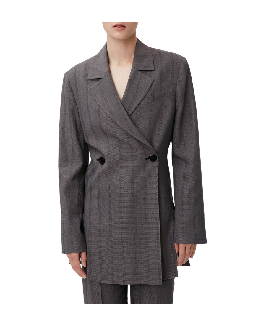 Ganni Double-breasted Tailored Blazer In Gray