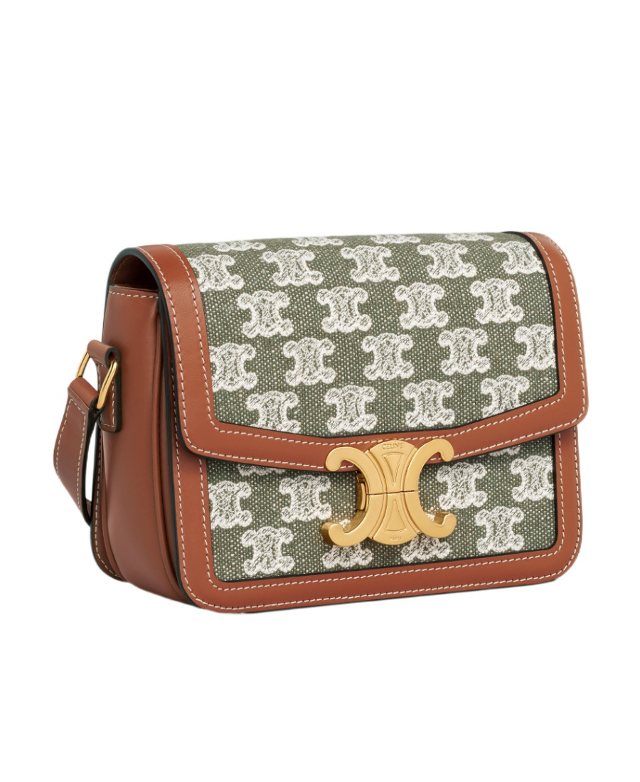 Celine Embroidered Fabric Cow Leather Handbag In Multicolor