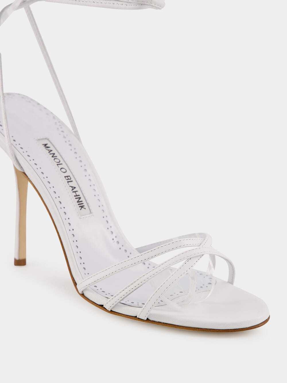 Manolo Blahnik Ankle Strap Sandals In White