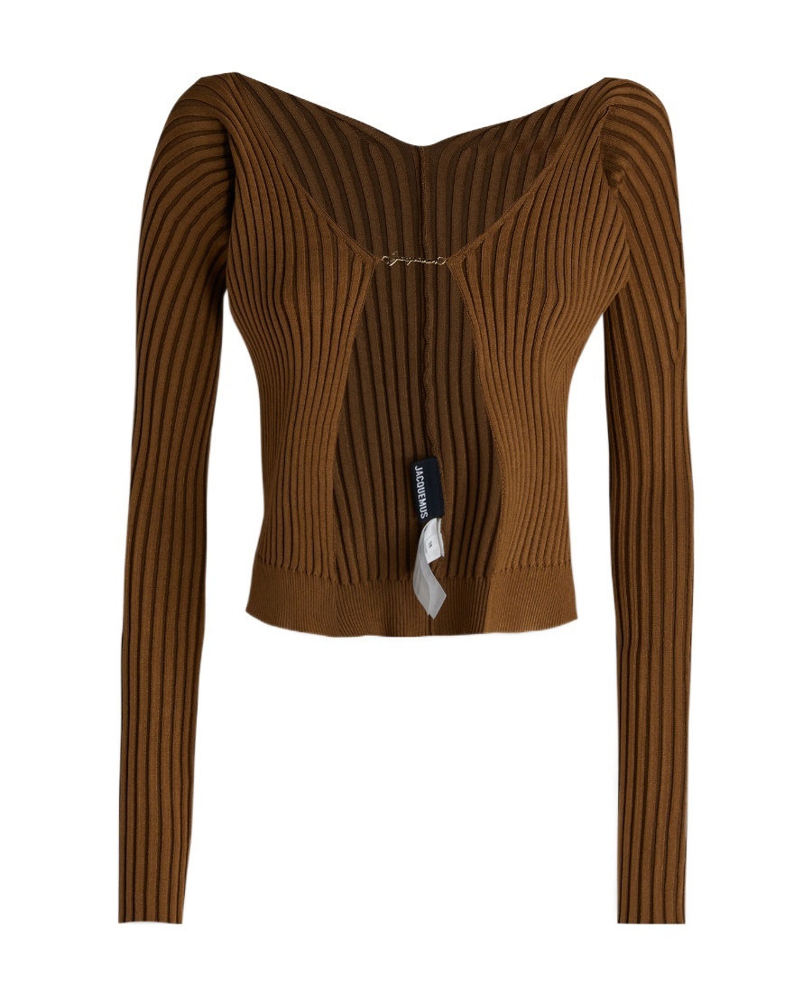 Shop Jacquemus Ribbed-knit Open-front Cardigan In Brown