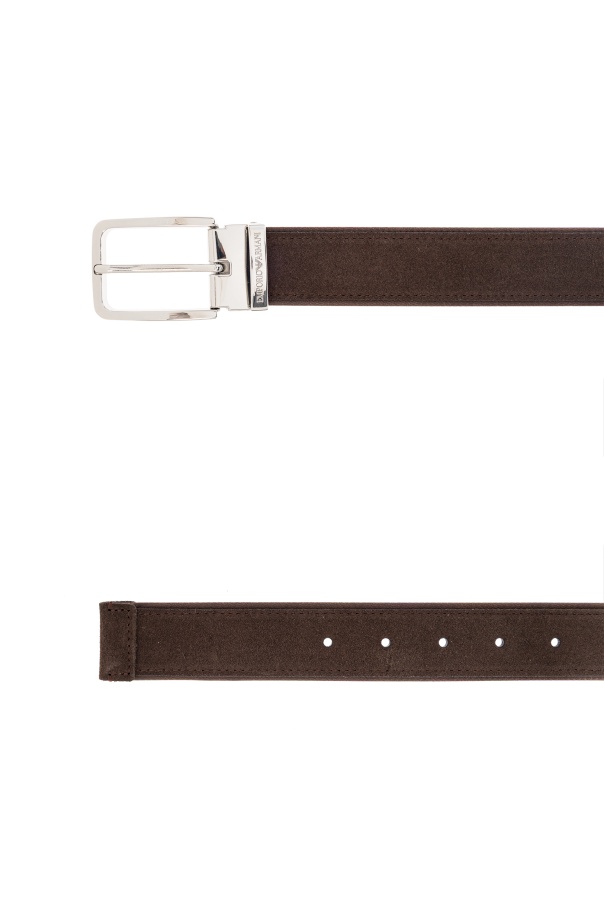 Emporio Armani Rectangle-buckle Suede-leather Belt In Gold