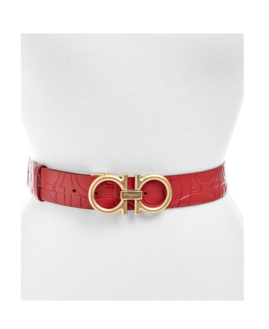 Ferragamo Embossed Belt In Red