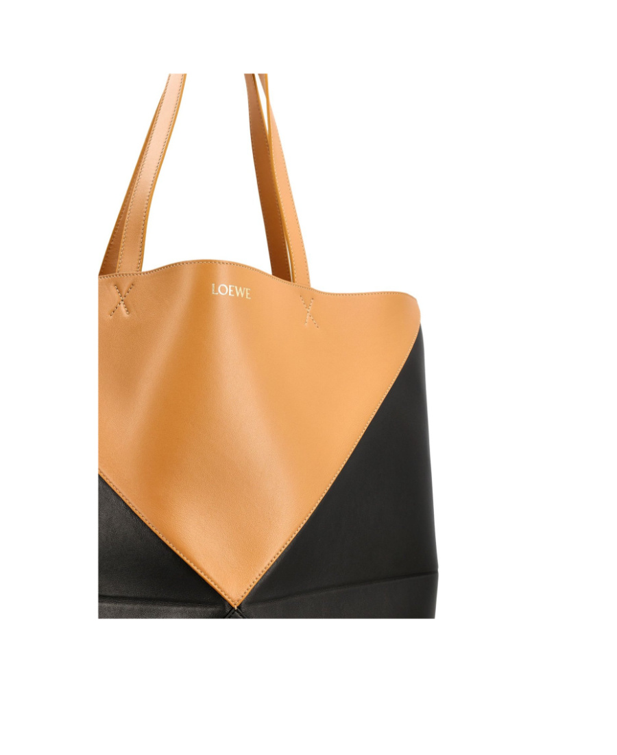 Loewe Xl Puzzle Fold Leather Tote Bag In Black
