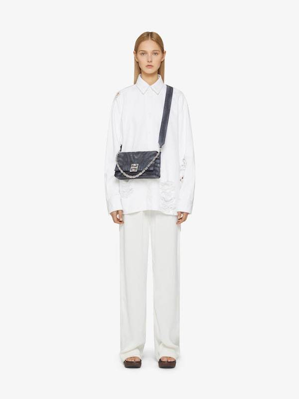 Givenchy Logo Plaque Denim Quilted Small Shoulder Bag In Black