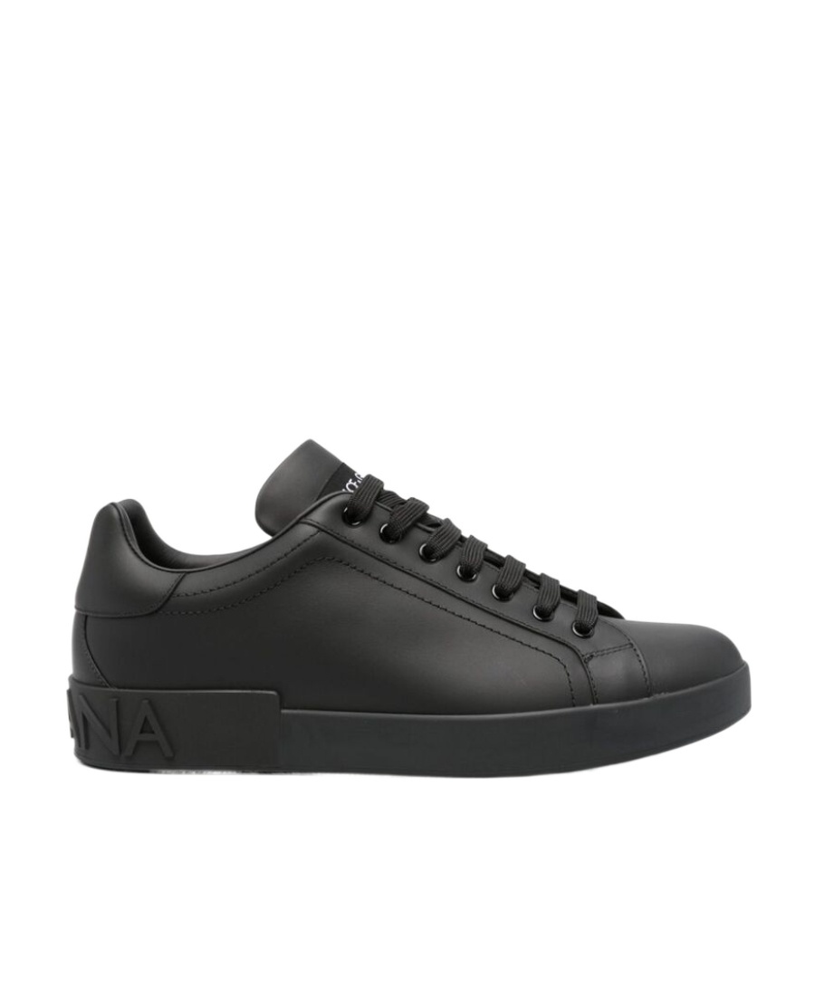 Dolce & Gabbana 'portofino' Black Low Top Sneakers With Logo Lettering Detail In Black