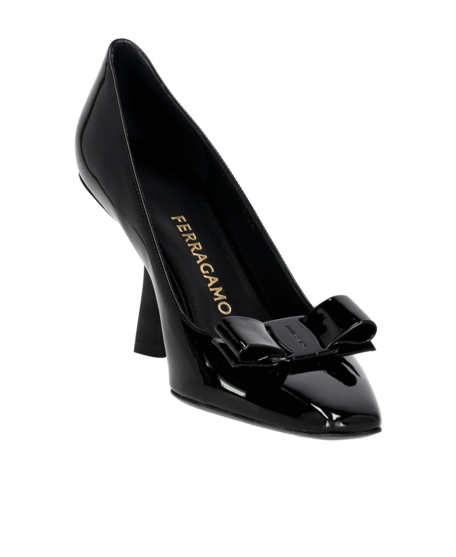Ferragamo Woman Kitten Heel Pump With Asymmetric Bow In Black