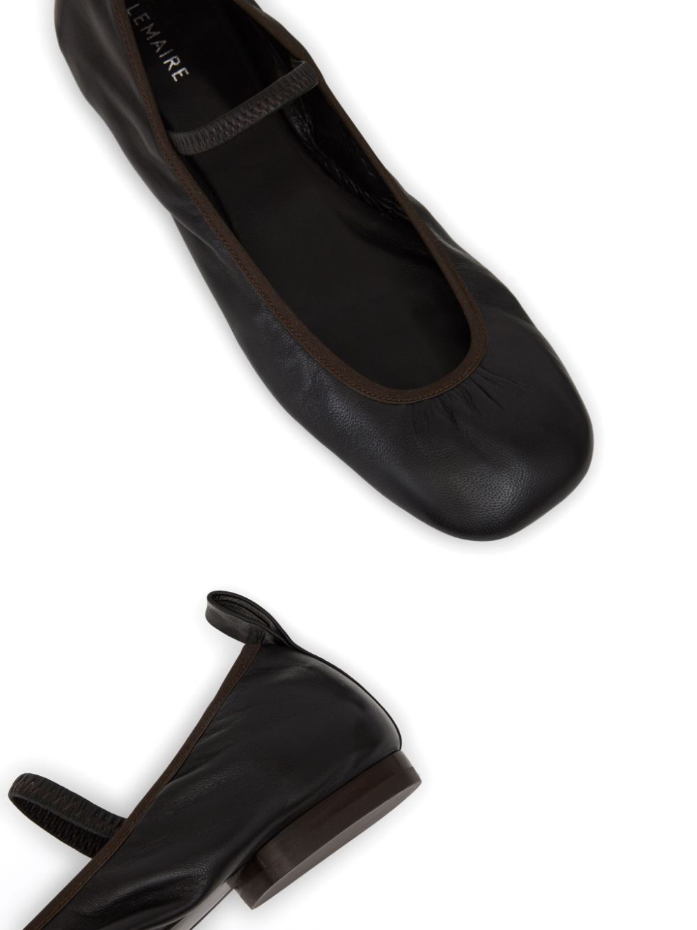 Lemaire Square Flat Leather Mary Jane Flats In Black