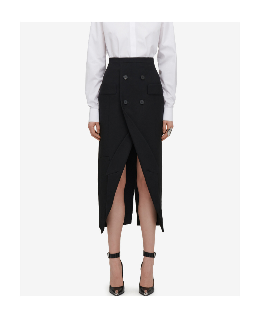 ALEXANDER MCQUEEN DOUBLE-BUTTON WOOL MIDI SKIRT