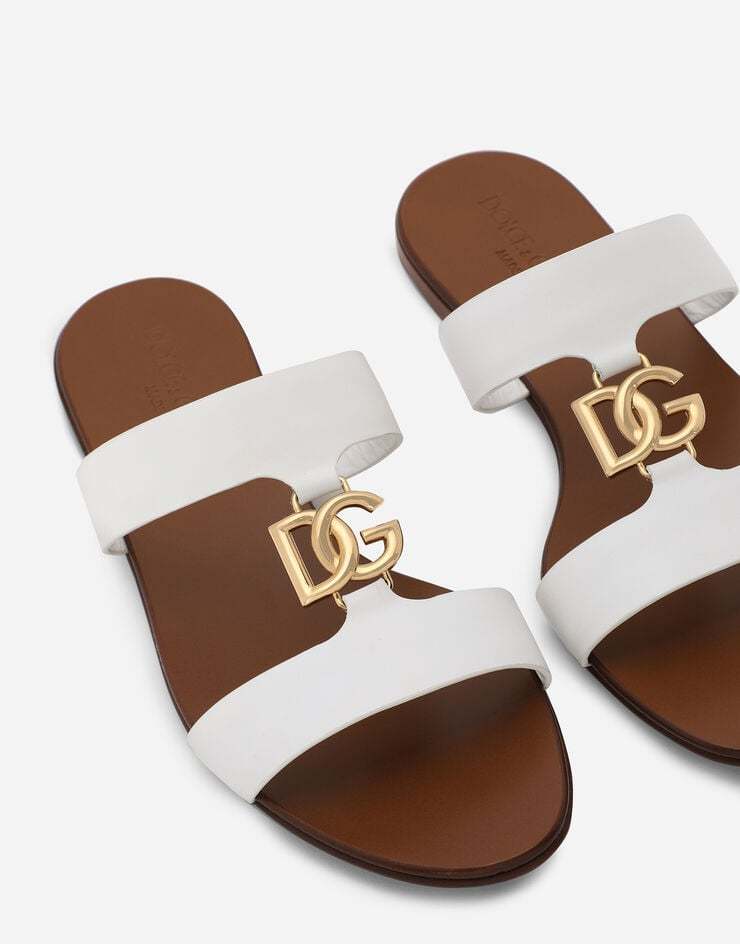 Dolce & Gabbana Ciabatta In Pelle Di Vitello Con Logo Dg In White
