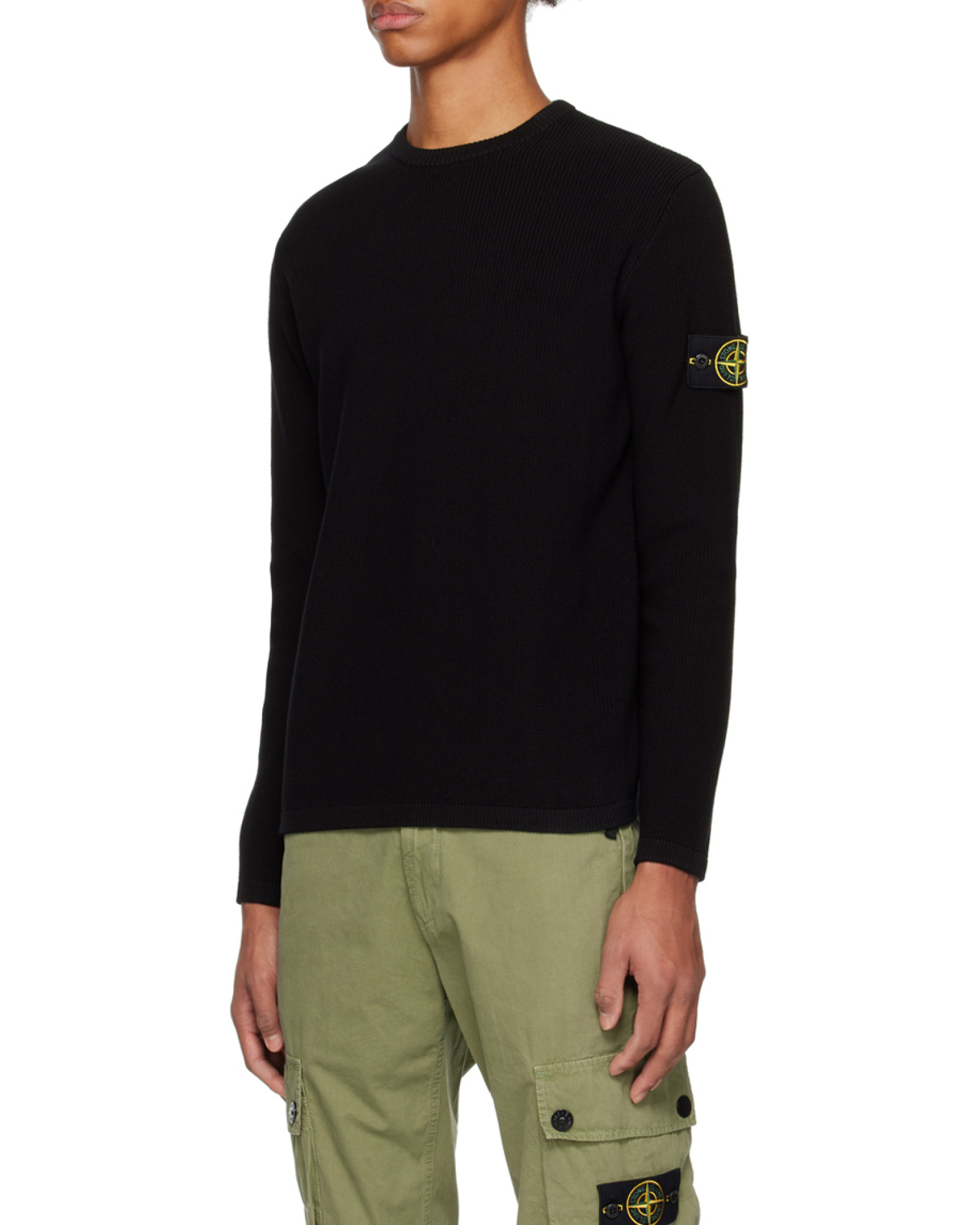 Shop Stone Island Logo-patch Chunky-knit Jumper In Black