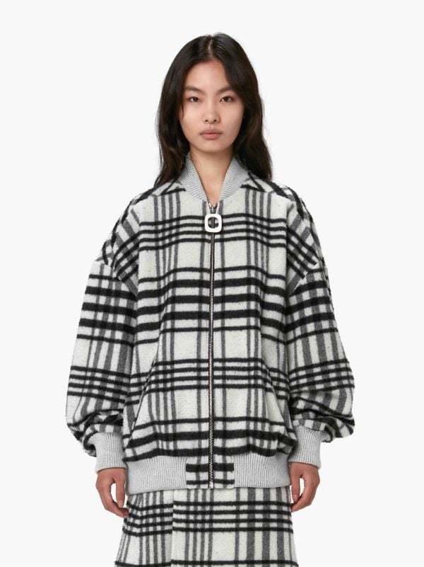 Jw Anderson Check-print Bomber Jacket In Gray