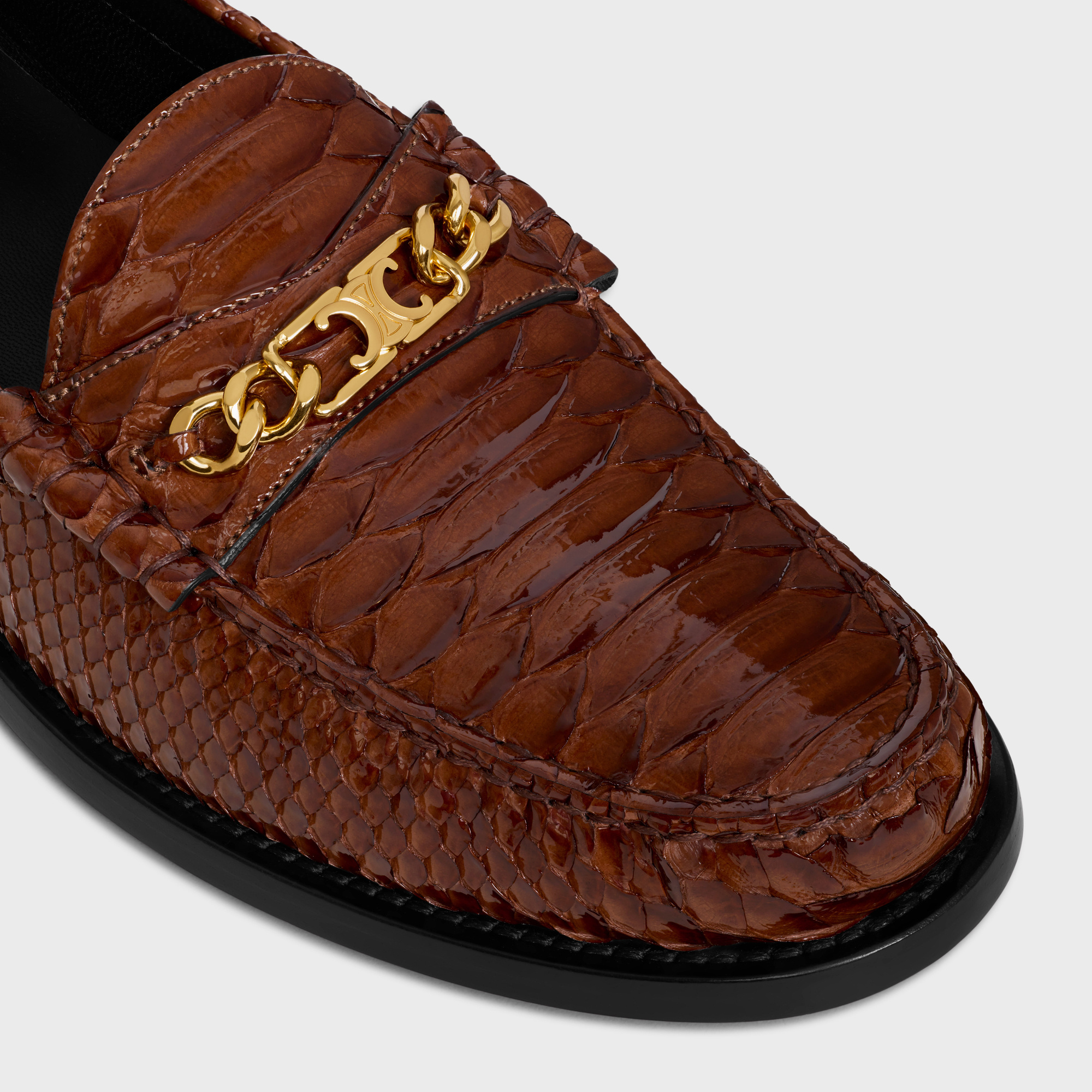 Celine Luco Triomphe Chain Loafers In Brown