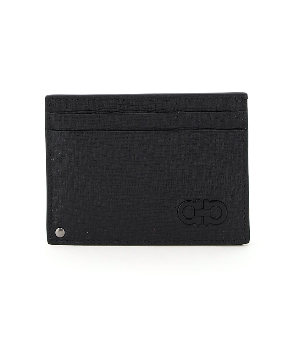 Ferragamo Gancini Textured Slide Cardholder In Black