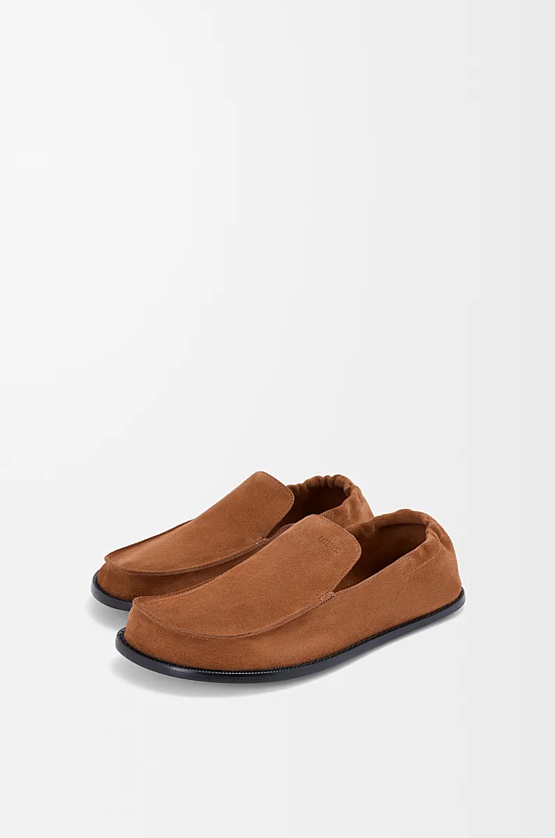Loewe Mocassini Flex In Pelle Scamosciata Cammello Uomo In Brown
