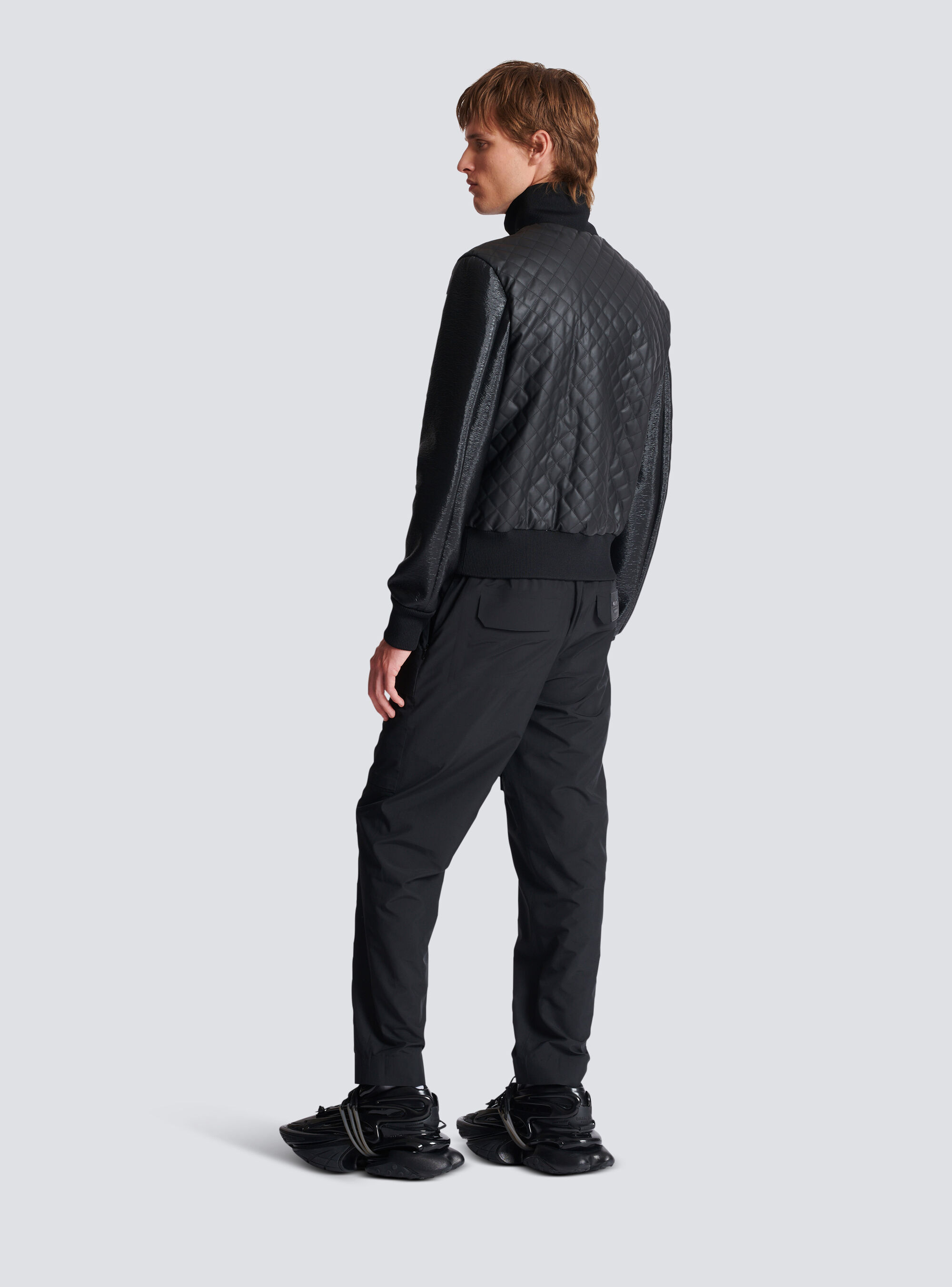 Balmain Black Main Lab Faux-leather Bomber Jacket In Black