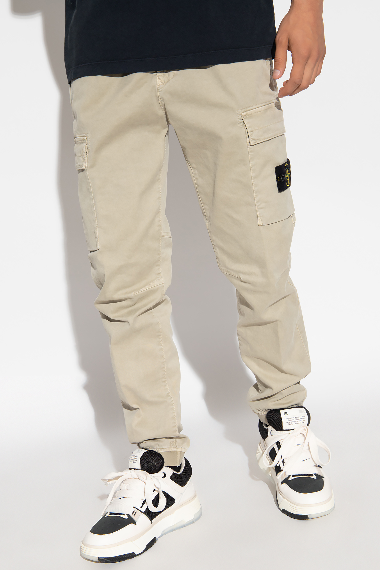 Stone Island Mid-rise Tapered-leg Cargo Trousers In Nude