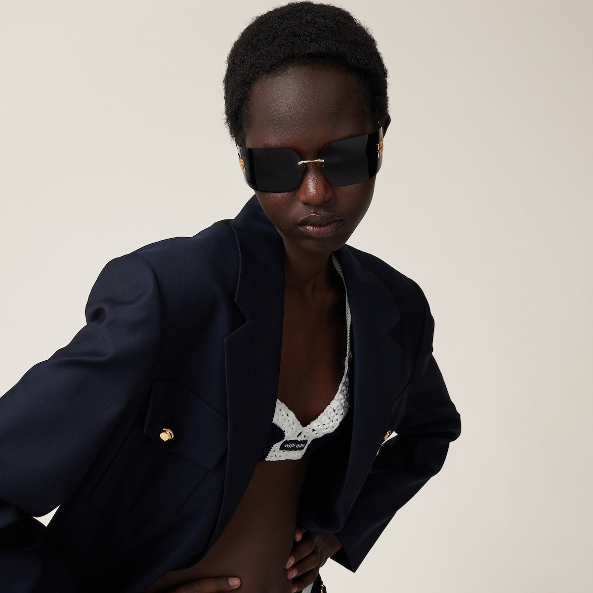 Miu Miu Mu 54ys 80 Rimless Titanium Wrap Sunglasses In Black