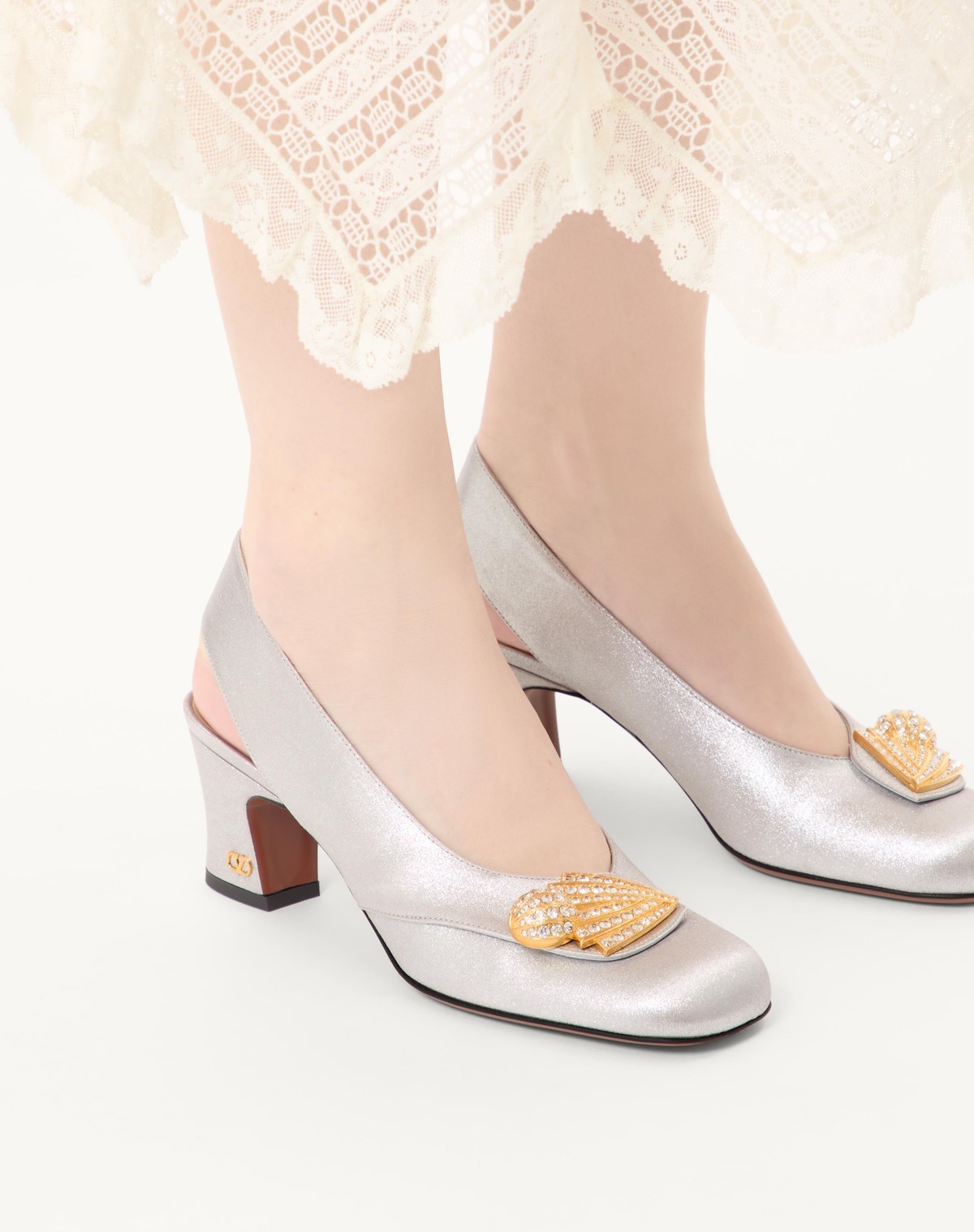 Shop Valentino Adamantine Slingback Pumps In Glitter Fabric 60mm In White